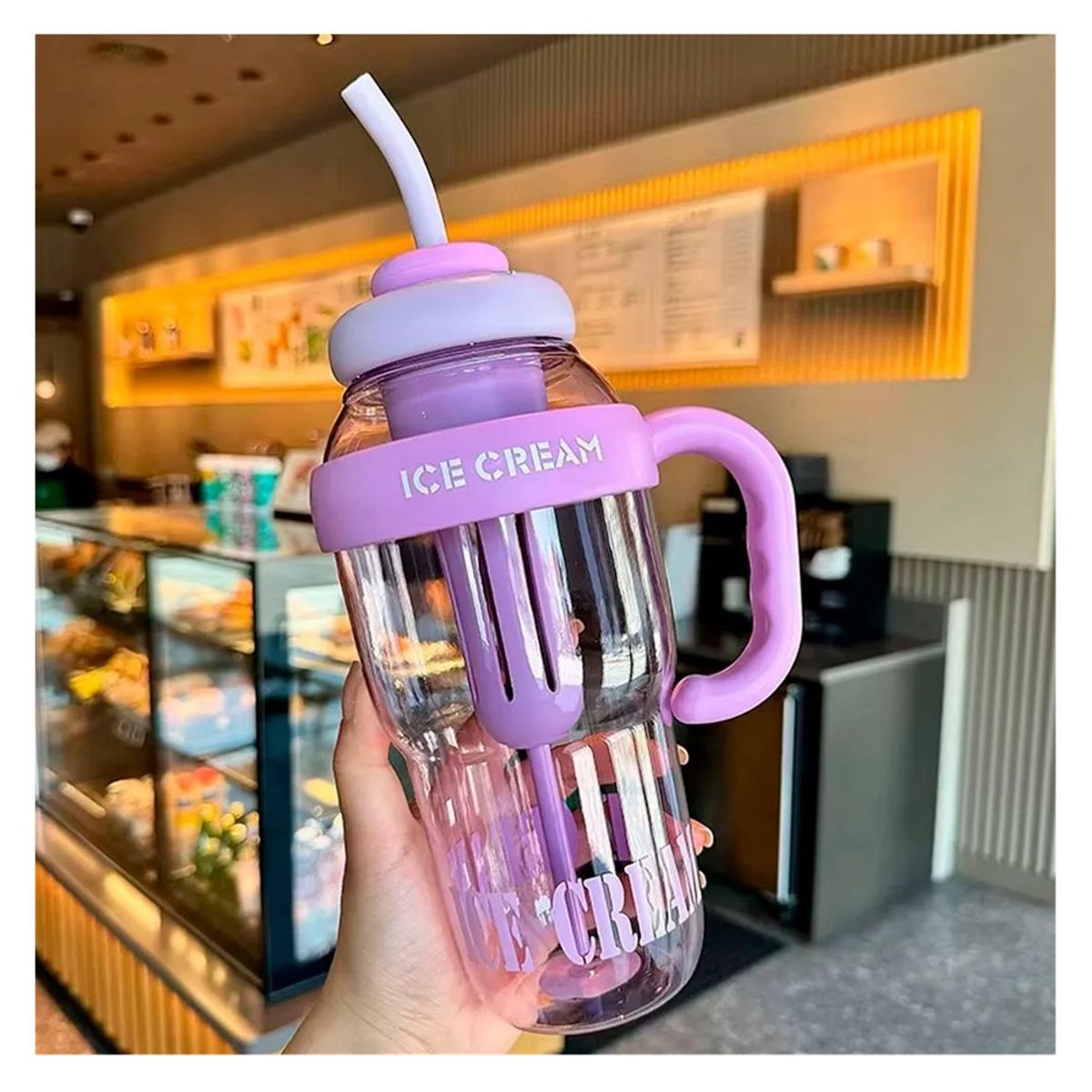 ICHIMATSU - TOMATODO VASO BOTELLA ICE CREAM CON CAÑITA DE 1400 ML LILA MORADO