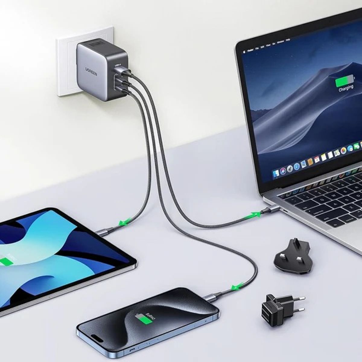 UGREEN - CARGADOR DE VIAJE UGREEN NEXODE 3 puertos USB C 65w