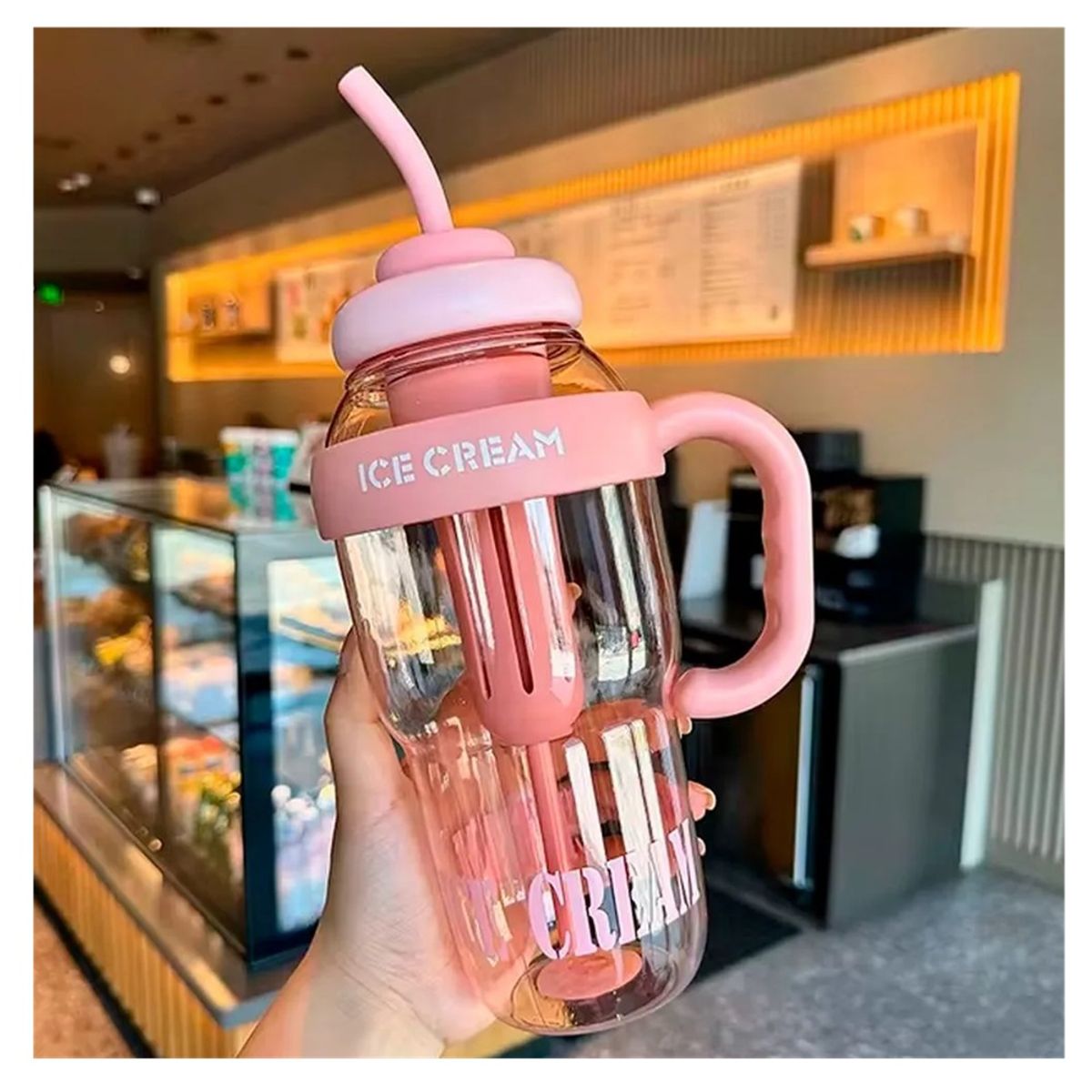 ICHIMATSU - TOMATODO VASO BOTELLA ICE CREAM CON CAÑITA DE 1400 ML ROSA MELON