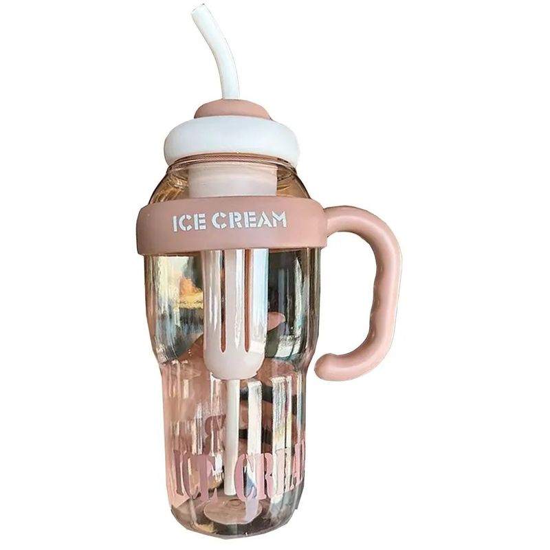 ICHIMATSU - TOMATODO VASO BOTELLA ICE CREAM CON CAÑITA DE 1400 ML MARRON BEIGE