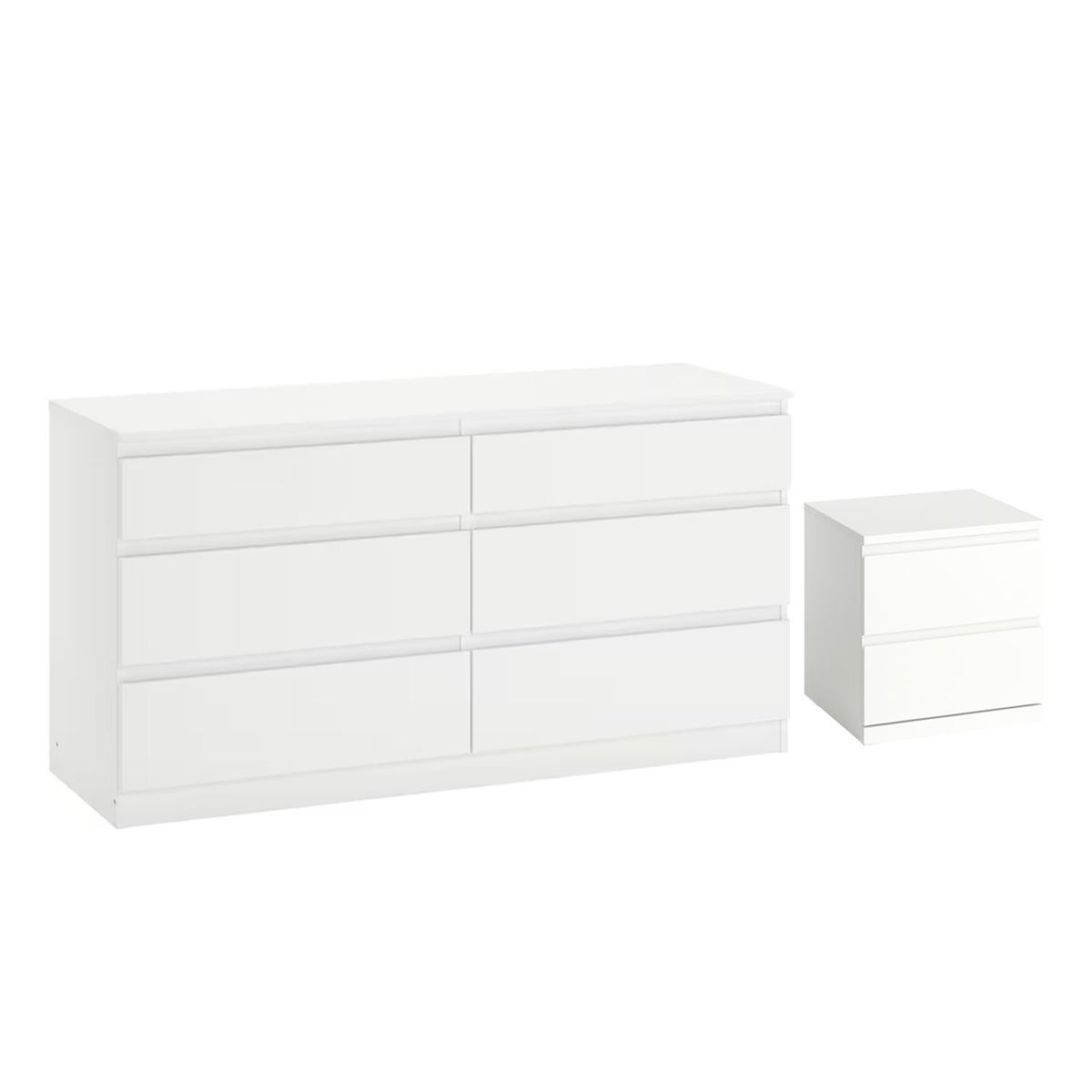 GENERICO - Comoda Melamina Blanco 1.20m + Velador Blanco 2 cajones