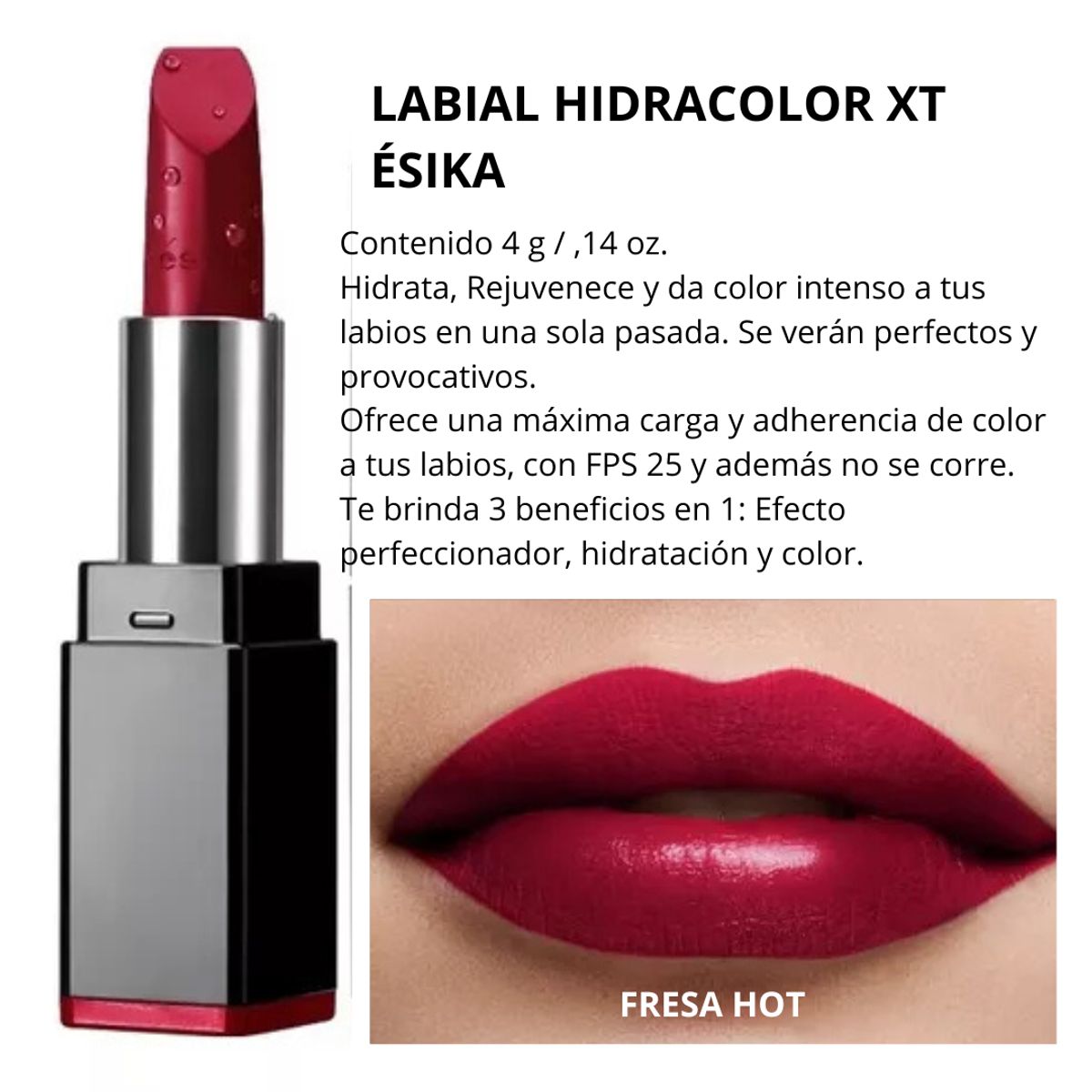 ESIKA - Labial hidratante color intenso ésika fresa hot rojo hidracolor xt
