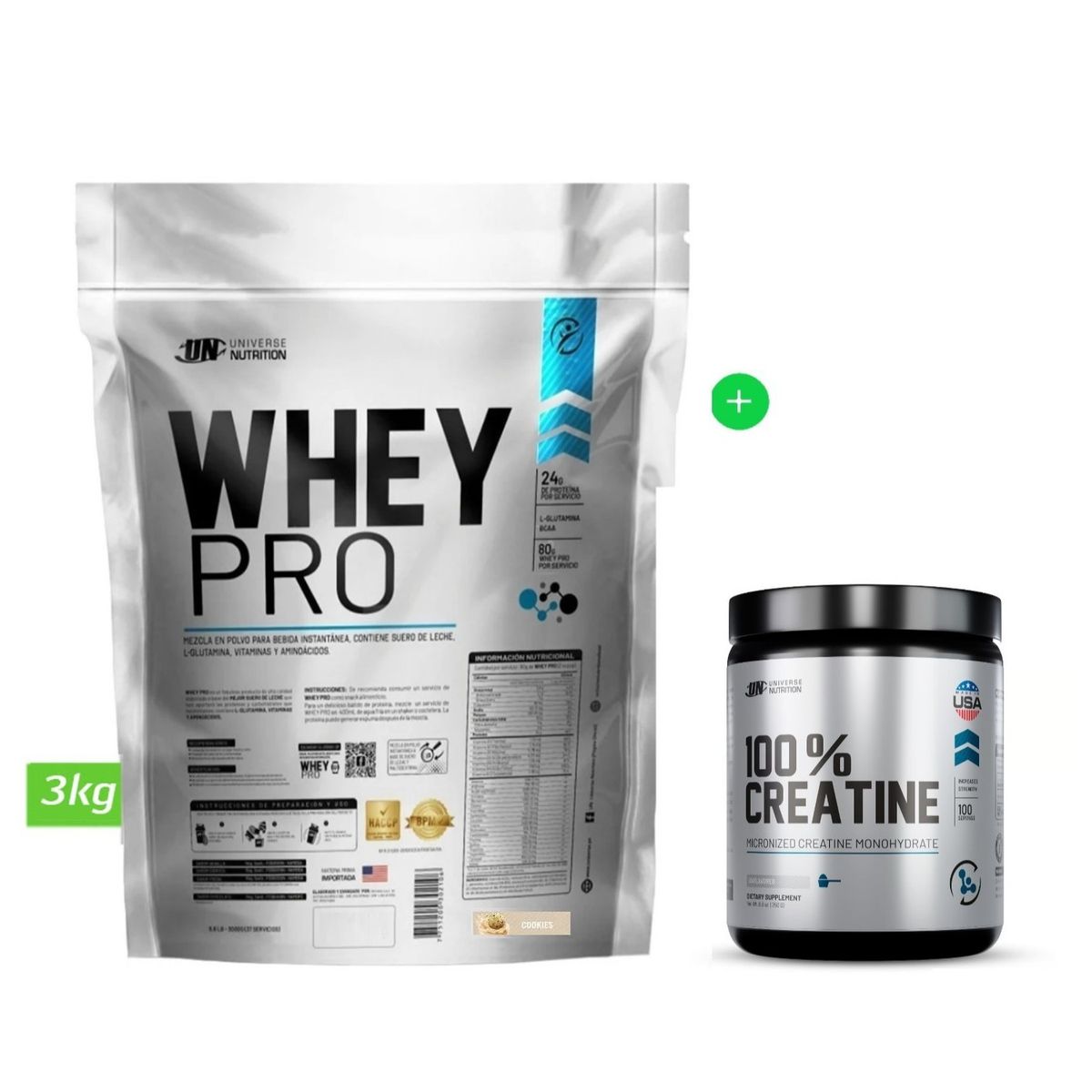UNIVERSE NUTRITION - PROTEÍNA WHEY PRO 3 KG COOKIES + CREATINA UNIVERSE NUTRITION