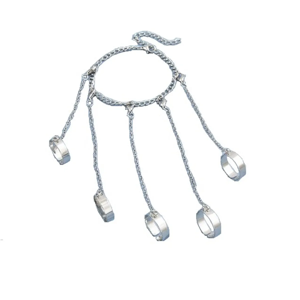 GENERICO - Pulsera Brazalete con 5 anillos y cadena de acero inoxidable