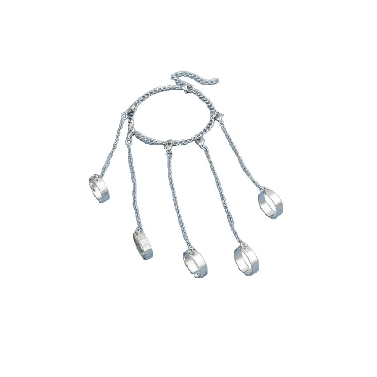 GENERICO - Pulsera Brazalete con 5 anillos y cadena de acero inoxidable