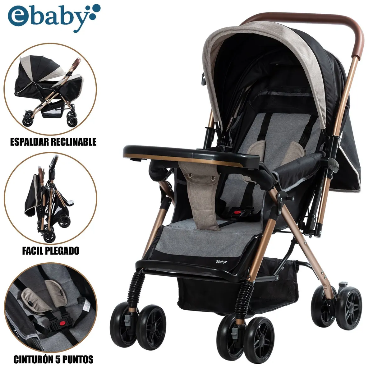 EBABY - Coche Cuna de Lujo «BON» Reclinable Beige