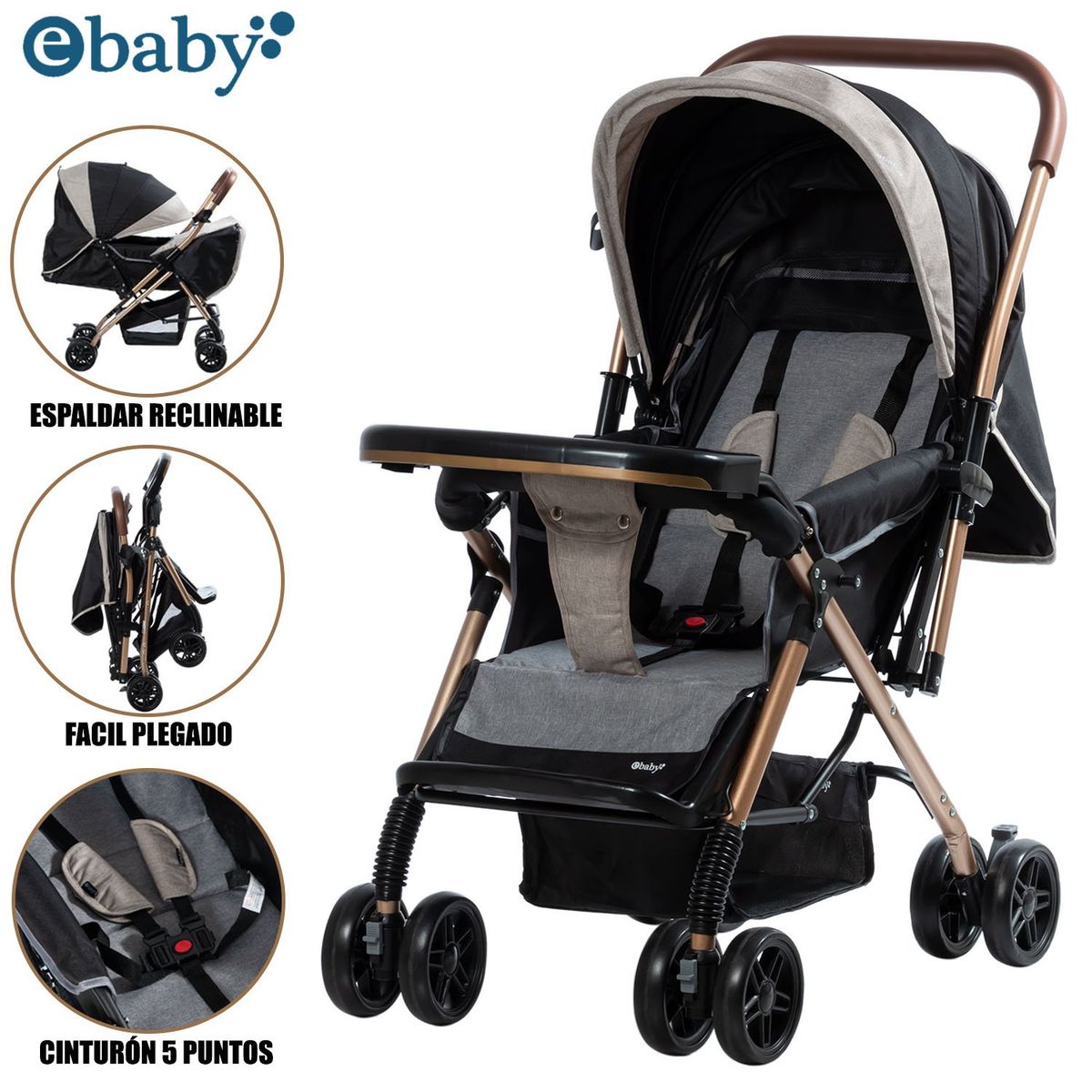 EBABY - Coche Cuna de Lujo «BON» Reclinable Beige