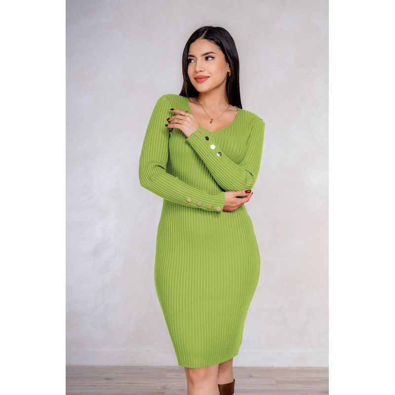 ARMA TU LOOK - VESTIDO BELÉN ESCOTE V DE CASHMERE CON BOTONES DORADOS ARMA TU LOOK