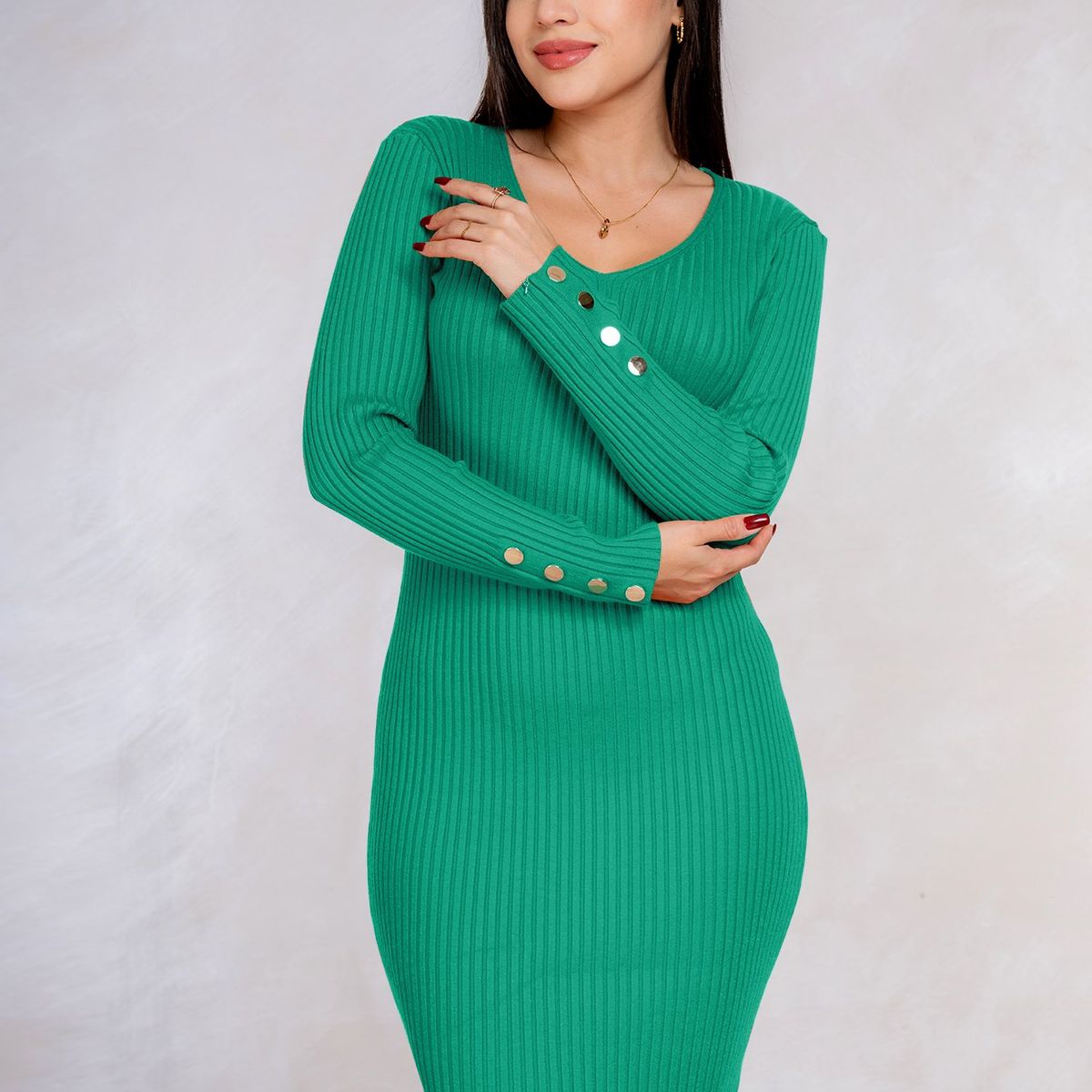 ARMA TU LOOK - VESTIDO BELÉN ESCOTE V DE CASHMERE CON BOTONES DORADOS ARMA TU LOOK