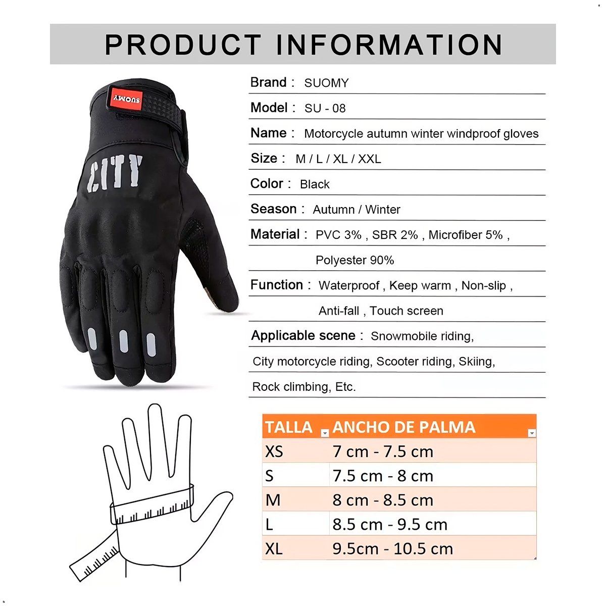 GENERICO - GUANTES PARA MOTO CITY IMPERMEABLE + PATITO MOTERO Talla L