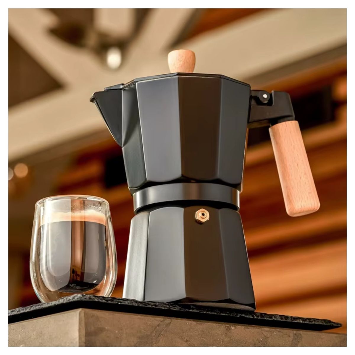 PENTHA - Cafetera Moka Italiana 3 Tazas - 150ml Negro Elegante