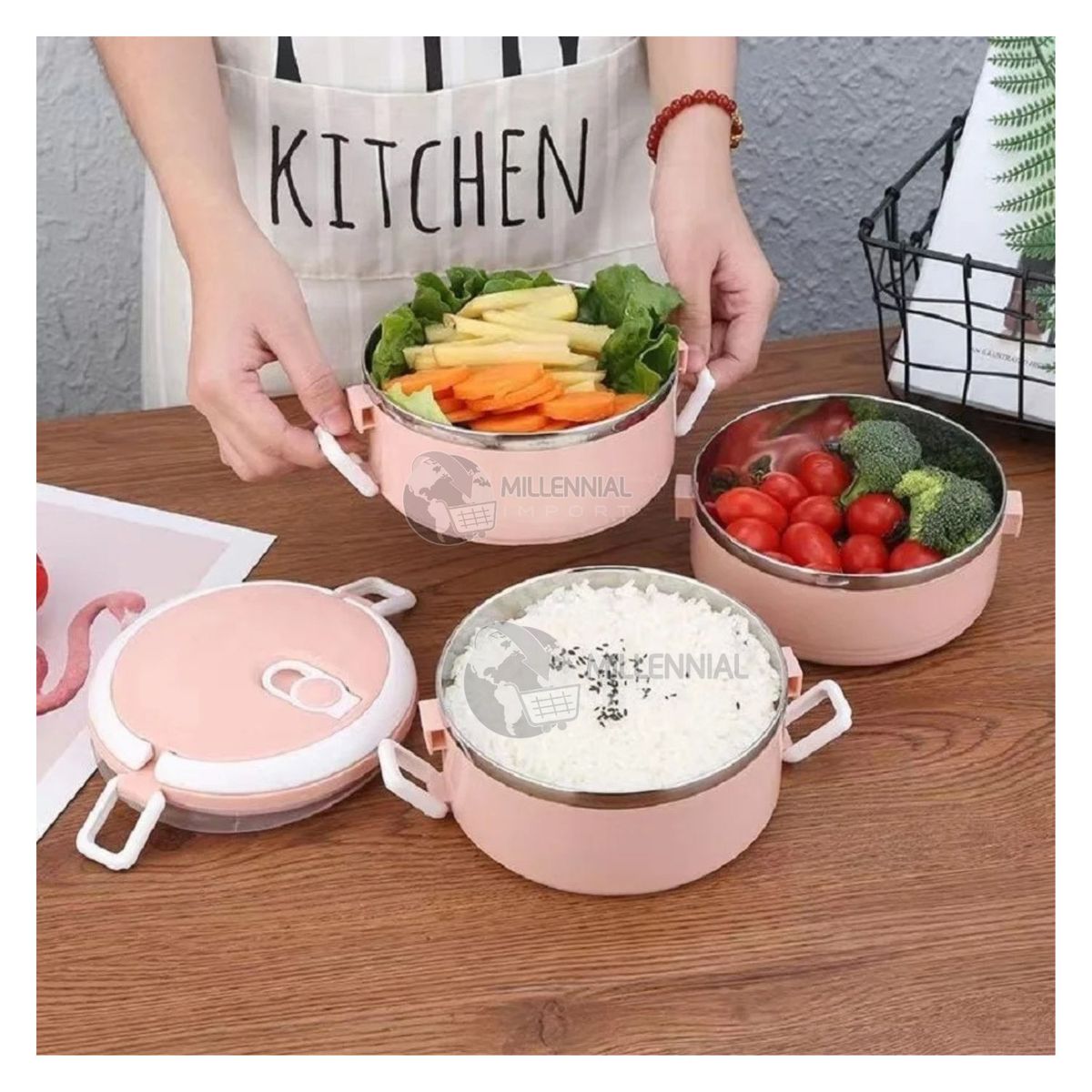 GENERICO - Lonchera Térmica De Doble Compartimiento Portátil de 1.4 Litros