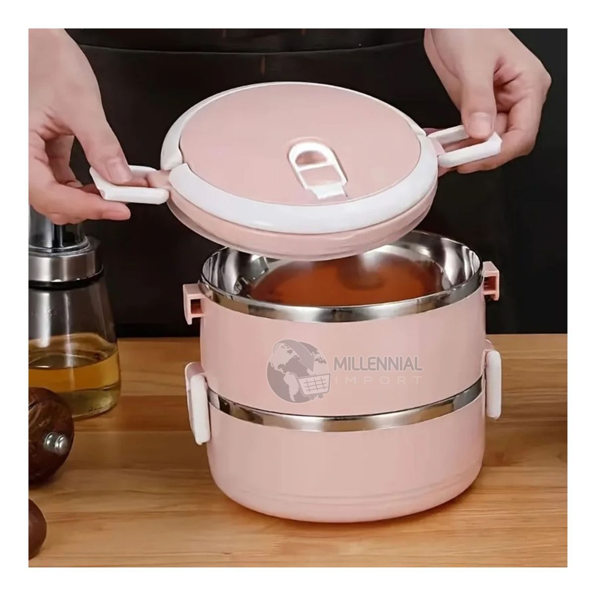 GENERICO - Lonchera Térmica de Doble Compartimiento Portátil de 1.4 Litros Verde