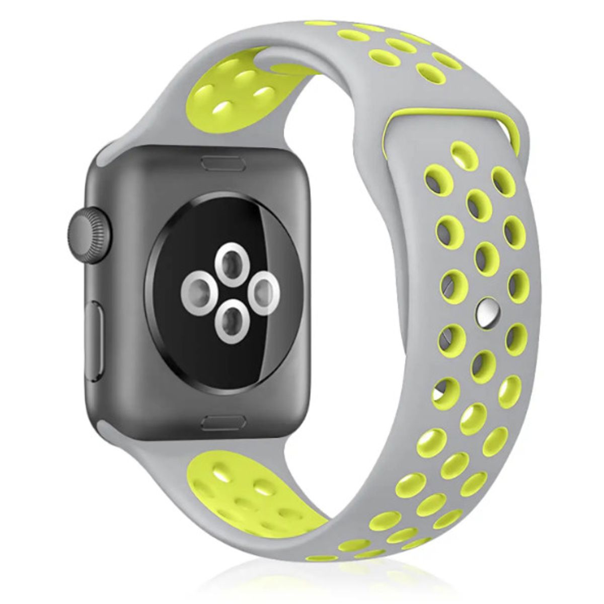 GENERICO - CORREA SILICON GRIS/VERDE 38 MM + BUMPER PARA APPLE WATCH TRANSPARENTE