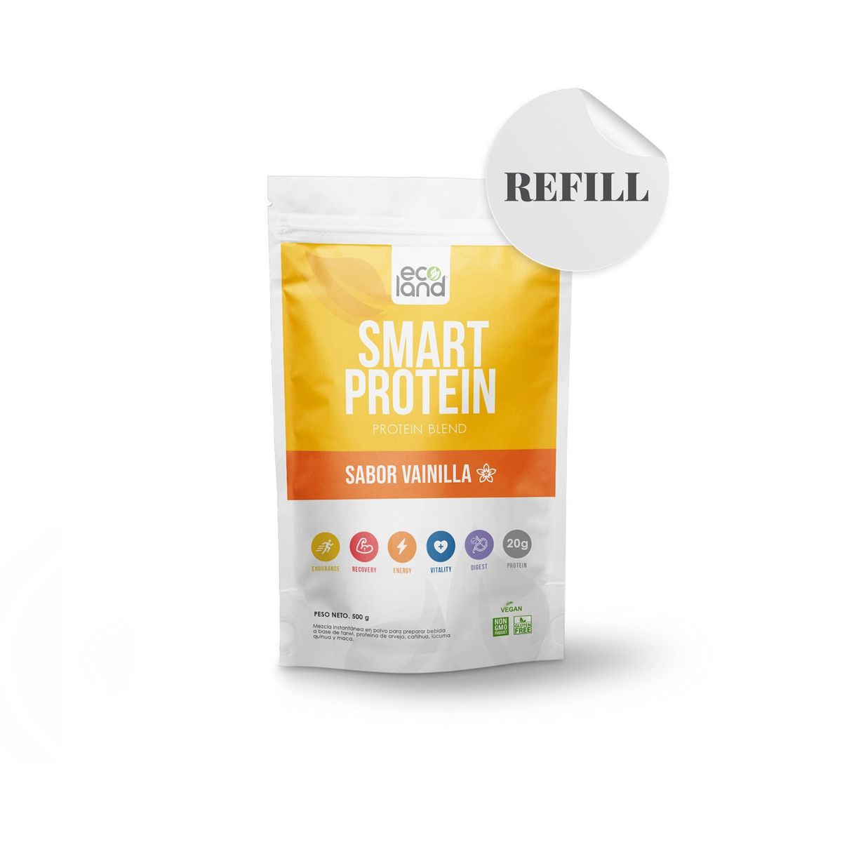 ECOLAND - SMART PROTEIN- PROTEINA VEGETAL- DOYPACK 500G VAINILLA