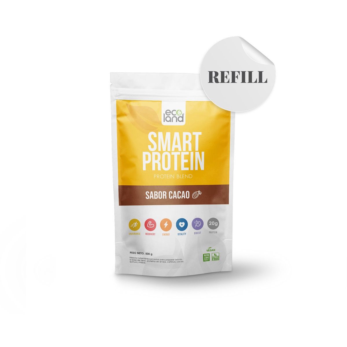 ECOLAND - SMART PROTEIN- PROTEINA VEGETAL- DOYPACK 500G CACAO