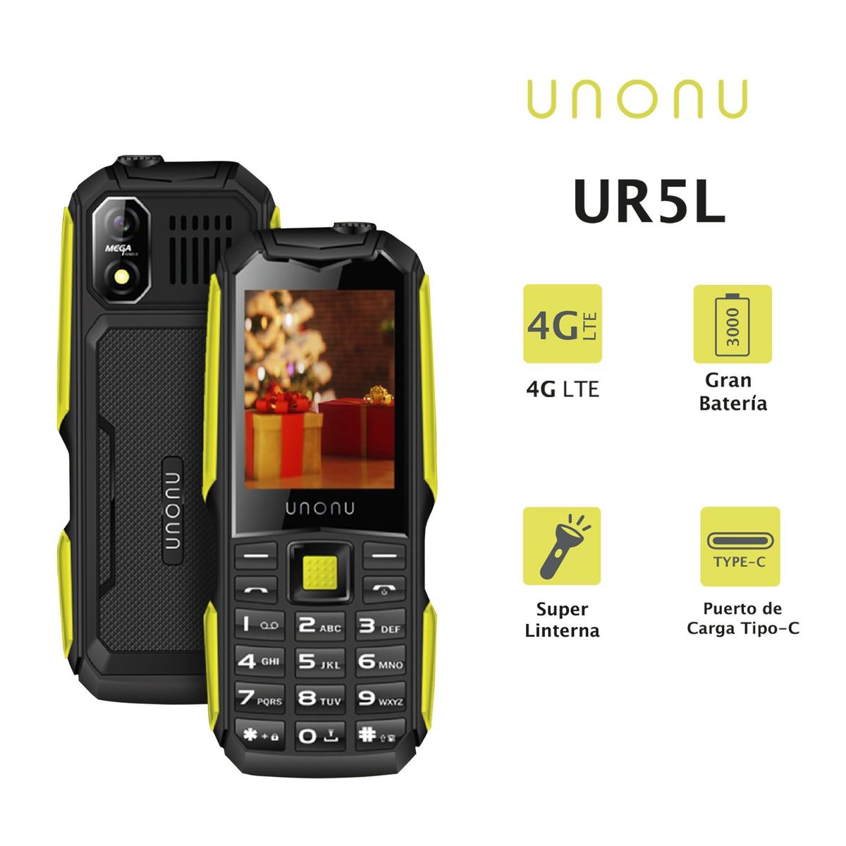 UNONU - UNONU UR5L TELÉFONO ROBUSTO Y A TODO TERRENO COLOR AMARILLO 4G