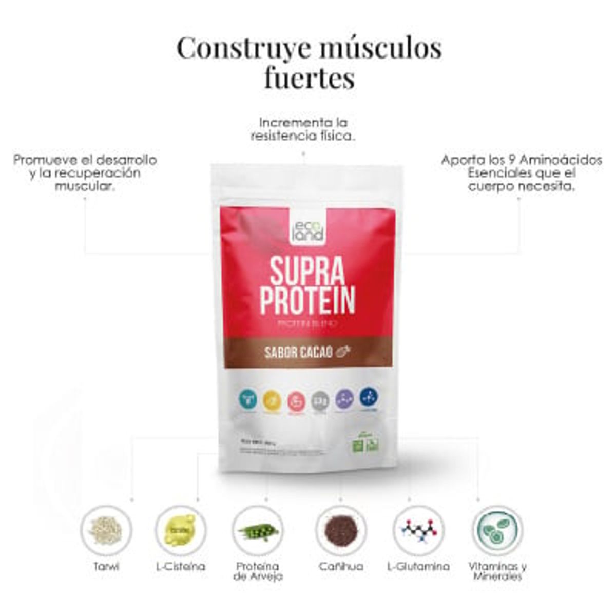 ECOLAND - SUPRA PROTEIN- PROTEINA VEGETAL- DOYPACK 500G CACAO