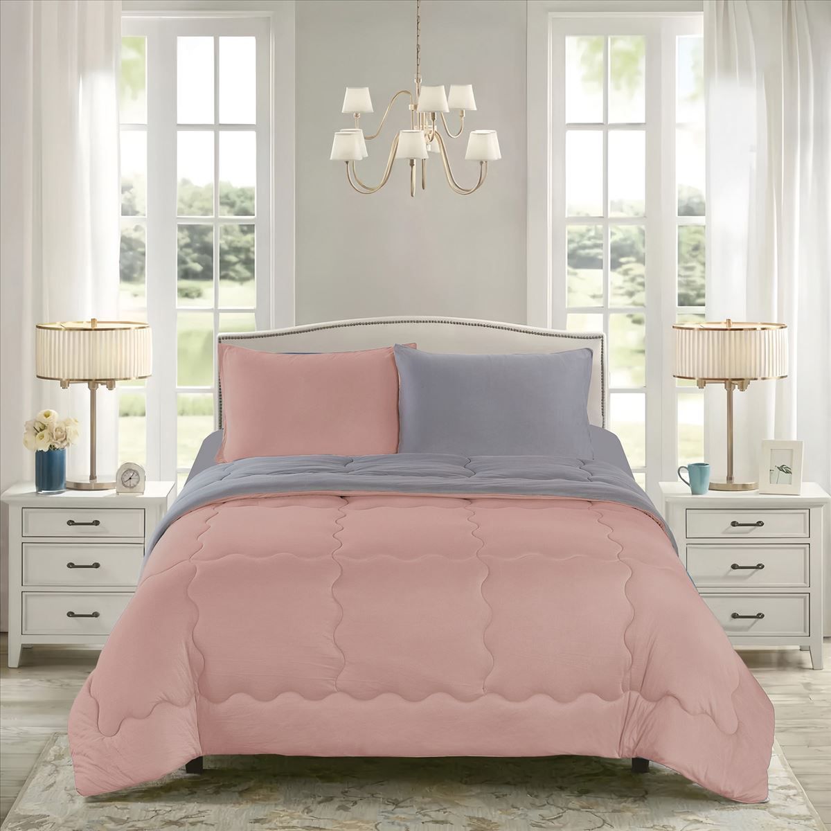 CASATEX - Cubrecama Bicolor 2 plazas y Juego de Sábanas 100% Algodón