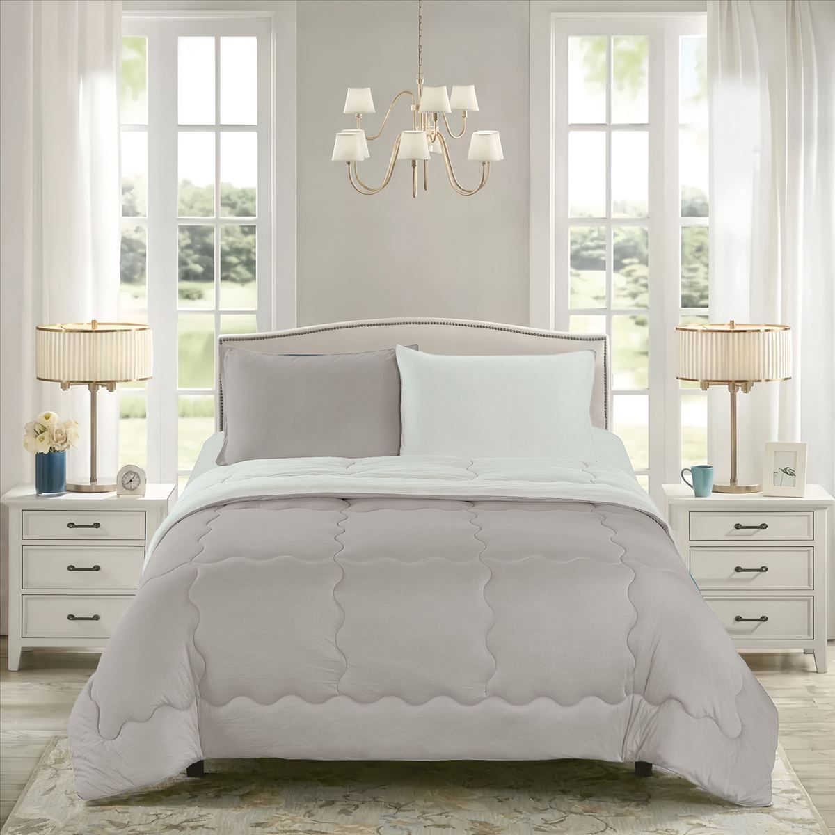 CASATEX - Cubrecama Bicolor 2 plazas y Juego de Sábanas 100% Algodón