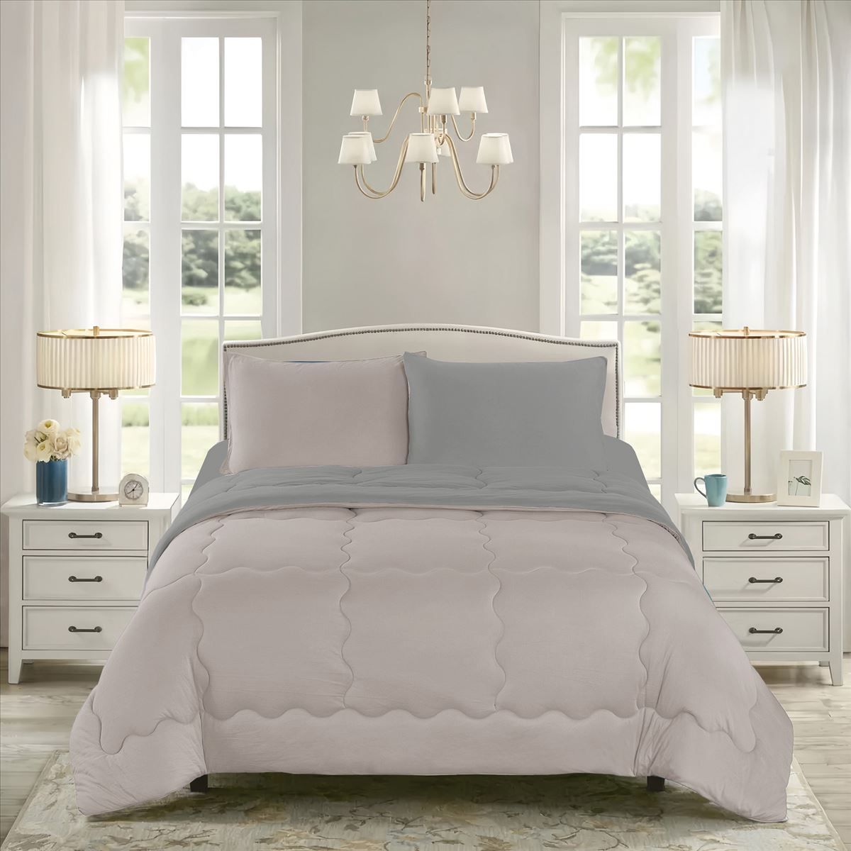 CASATEX - Cubrecama Bicolor 2 plazas y Juego de Sábanas 100% Algodón