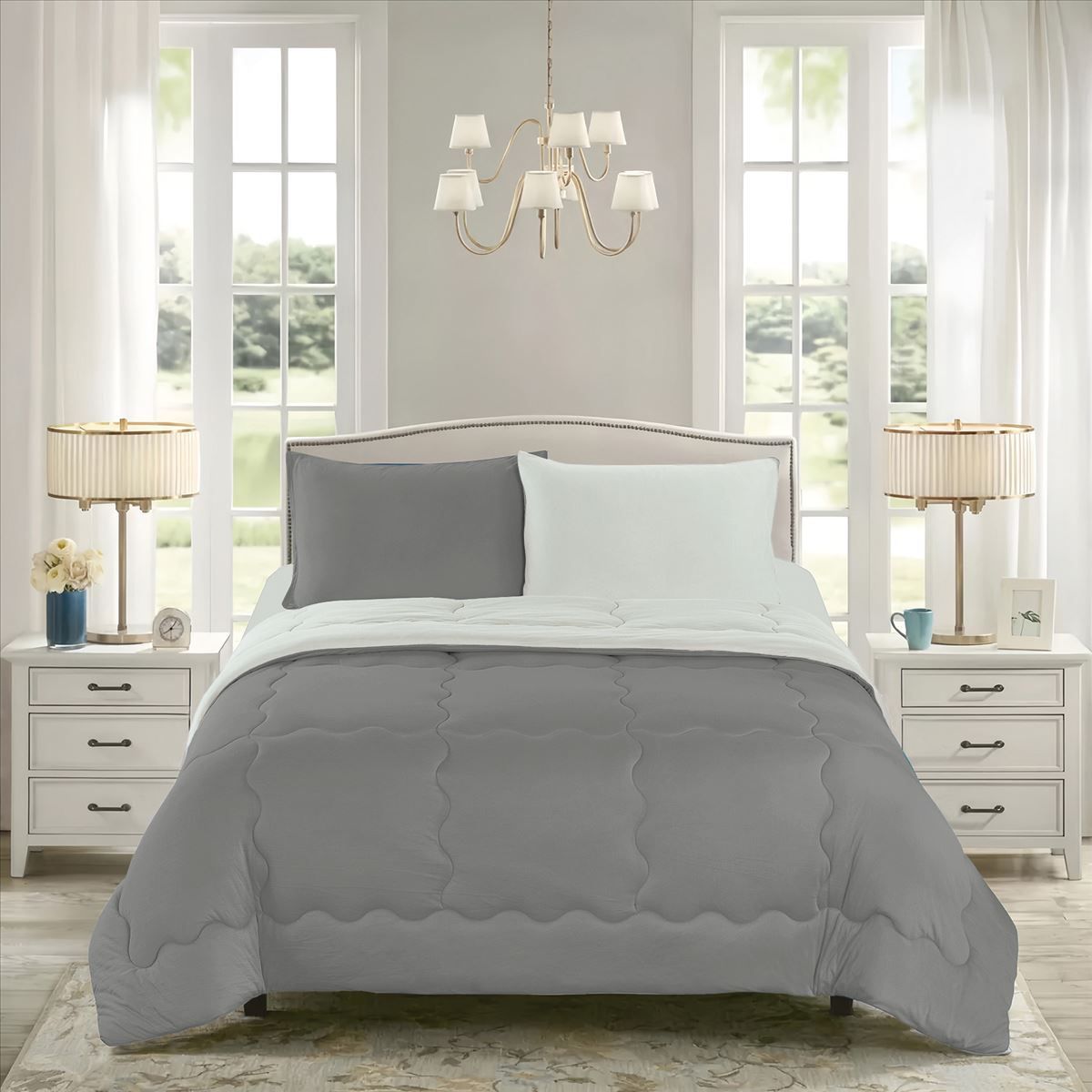 CASATEX - Cubrecama Bicolor 2 plazas y Juego de Sábanas