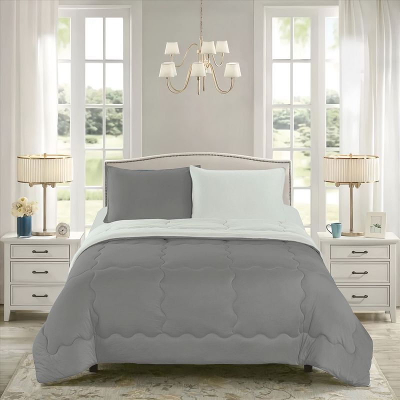 CASATEX - Cubrecama Bicolor 2 plazas y Juego de Sábanas