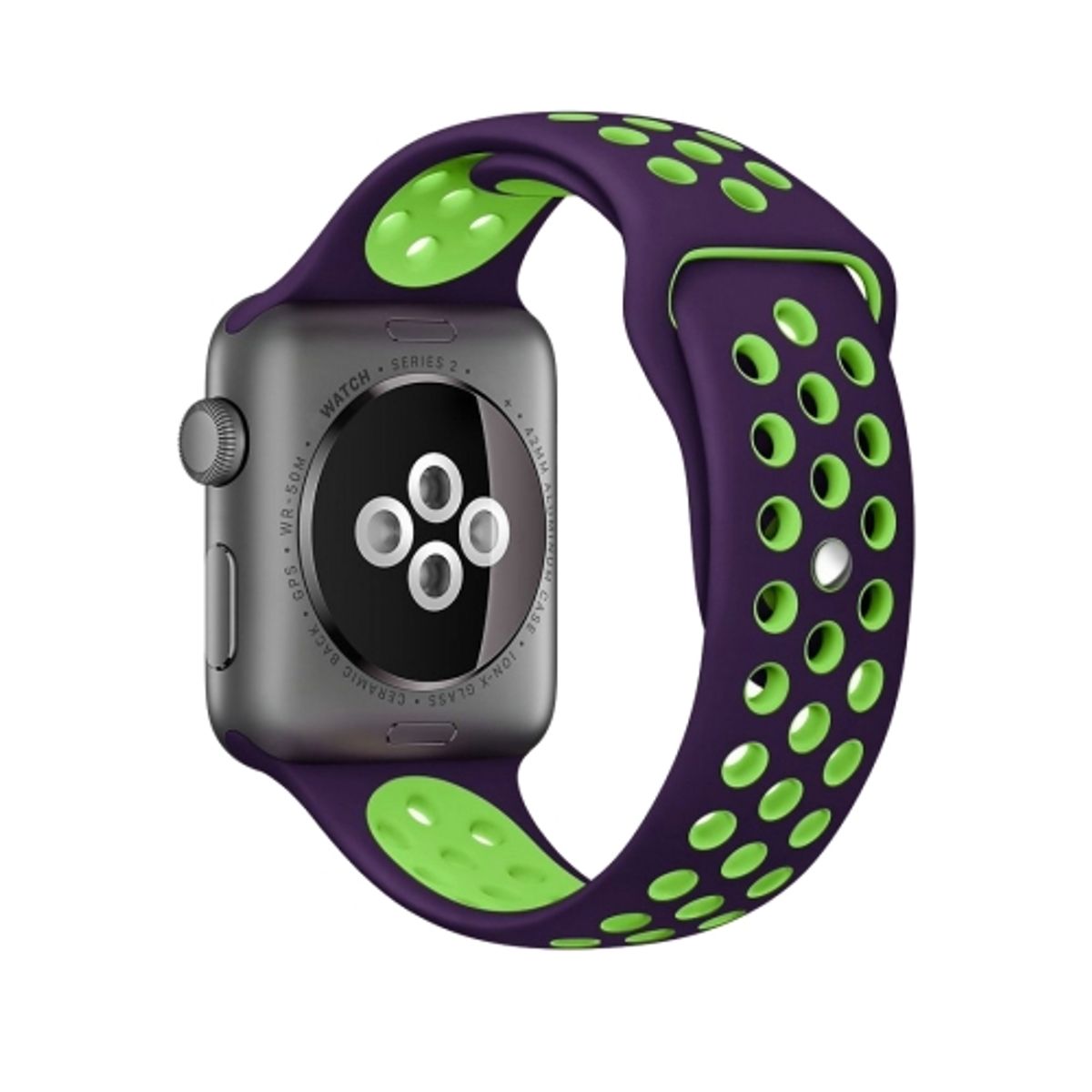 GENERICO - CORREA SILICON MORADO/VERDE 38 MM + BUMPER PARA APPLE WATCH TRANSPARENTE