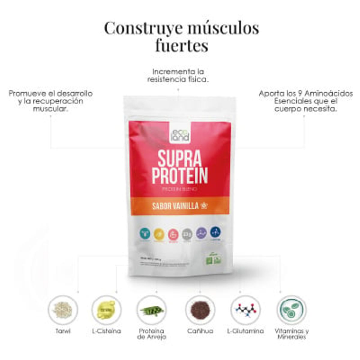 ECOLAND - SUPRA PROTEIN- PROTEINA VEGETAL- DOYPACK 500G VAINILLA