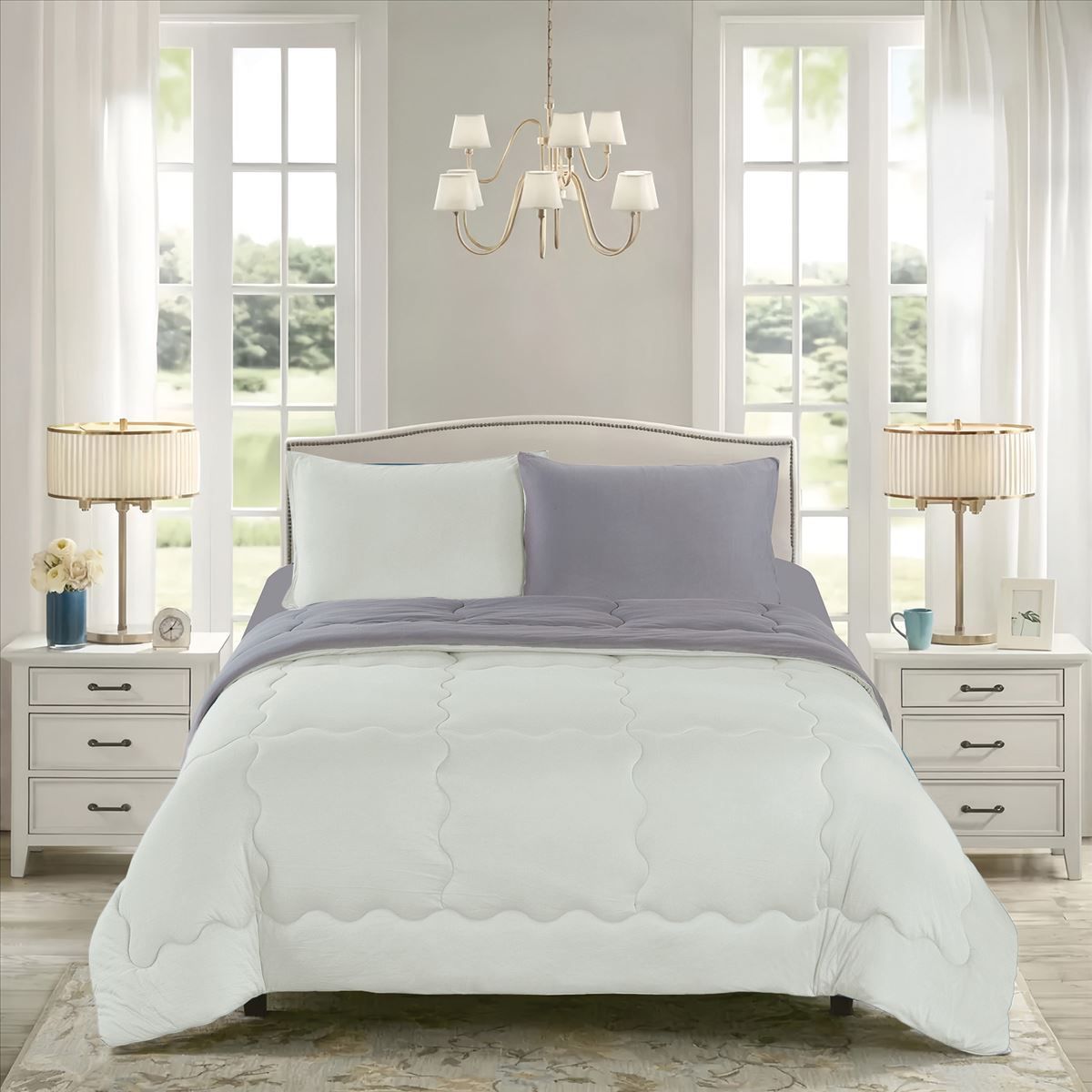 CASATEX - Cubrecama Bicolor 2 plazas y Juego de Sábanas