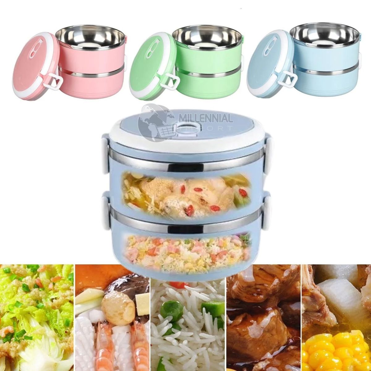 GENERICO - Lonchera de 2 Niveles Táper Térmico Portátil - Colores Variados