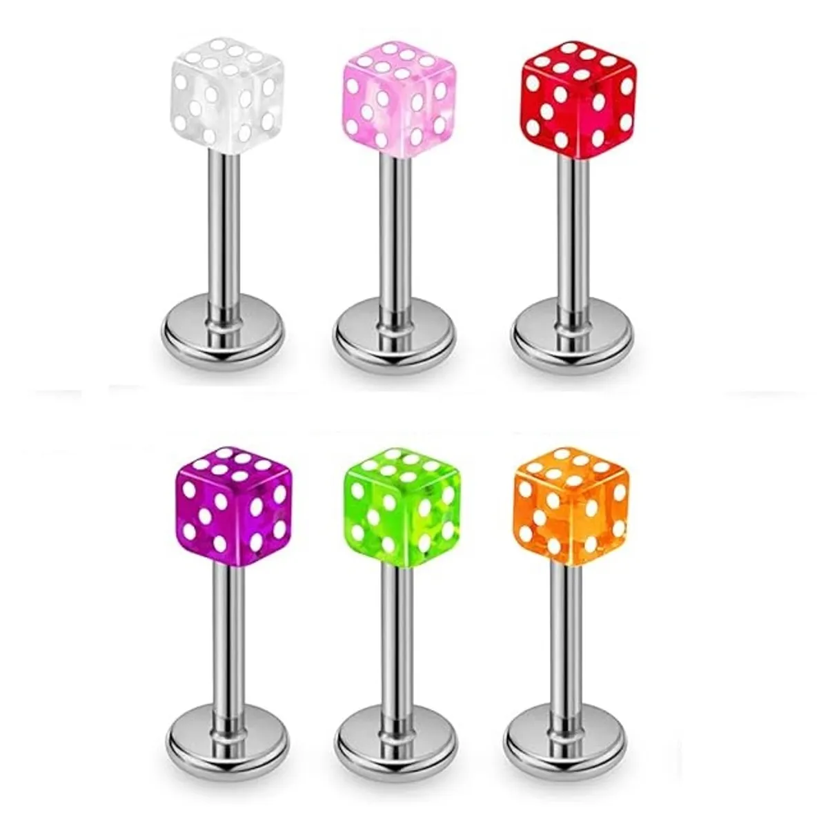 GENERICO - Set x 2 Piercings dado 8mm multiusos helix labret colores al azar