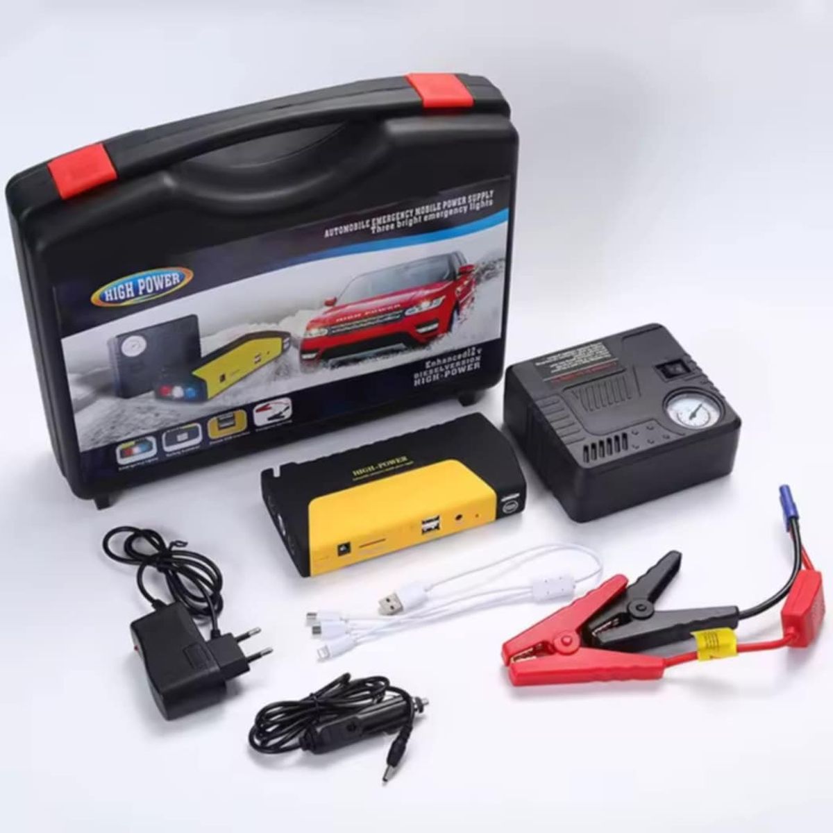 GENERICO - Kit Arrancador de Bateria y Compresor de Aire Auto Camioneta