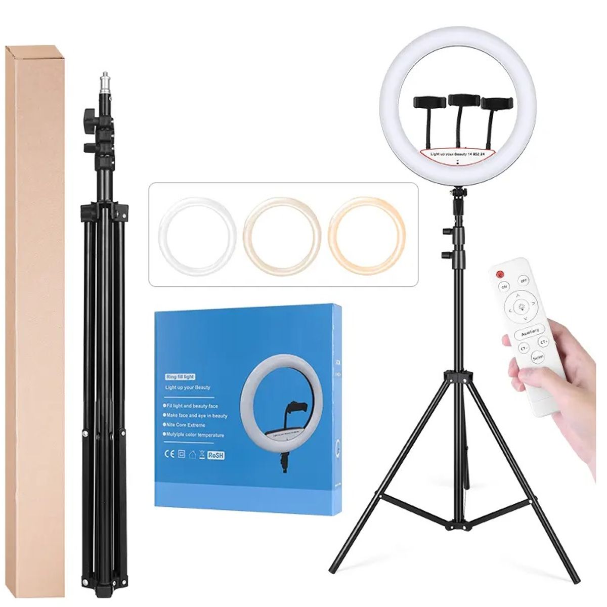 GENERICO - ARO ANILLO LUZ LED 45 CM + TRÍPODE 2.10 MTS + CONTROL