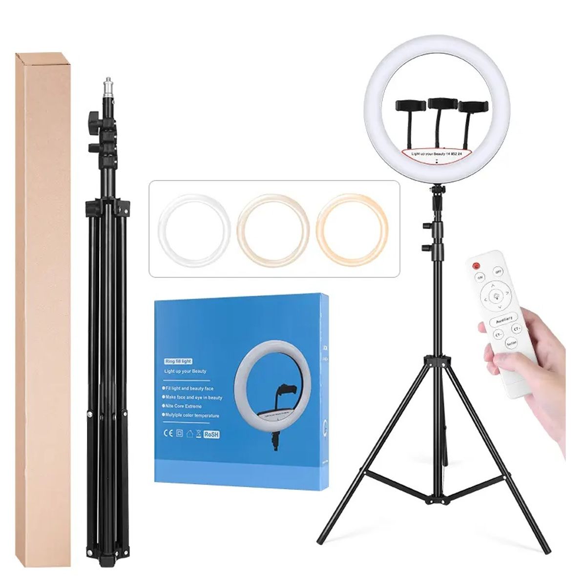 GENERICO - ARO ANILLO LUZ LED 45 CM + TRÍPODE 2.10 MTS + CONTROL