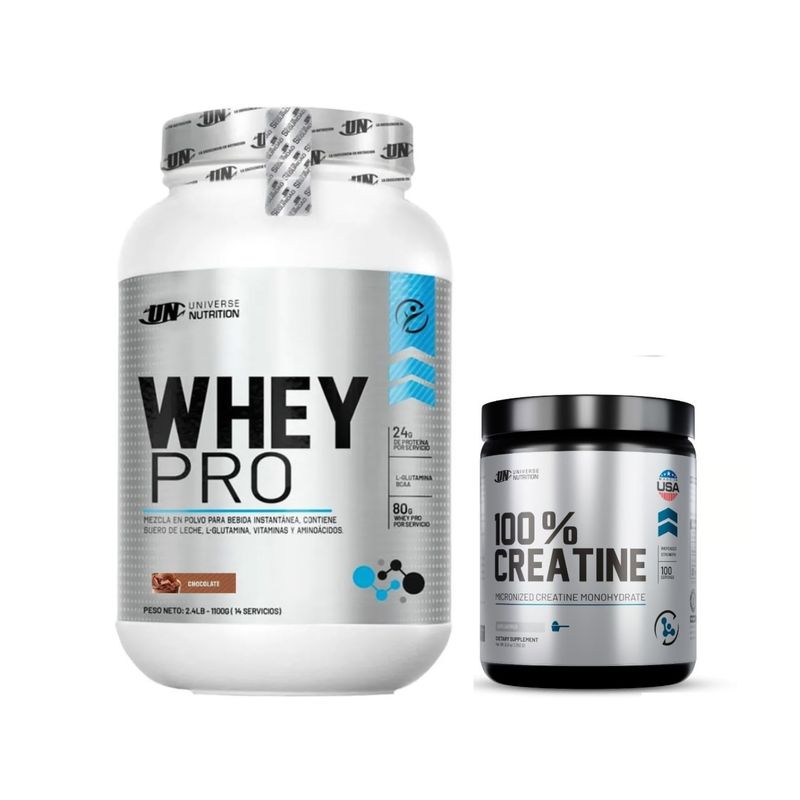 UNIVERSE NUTRITION - PROTEÍNA WHEY PRO 1.1 KG CHOCOLATE + CREATINA UNIVERSE NUTRITION