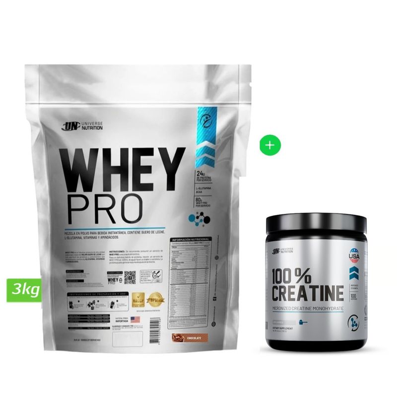 UNIVERSE NUTRITION - PROTEÍNA WHEY PRO 3 KG CHOCOLATE + CREATINA UNIVERSE NUTRITION