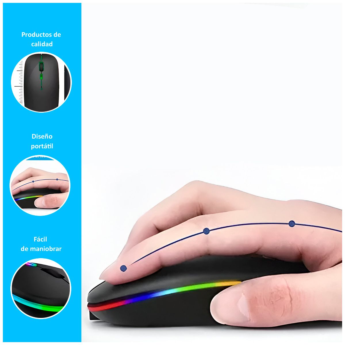 GENERICO - Elegante ratón inalámbrico recargable Click Silent Led Rgb