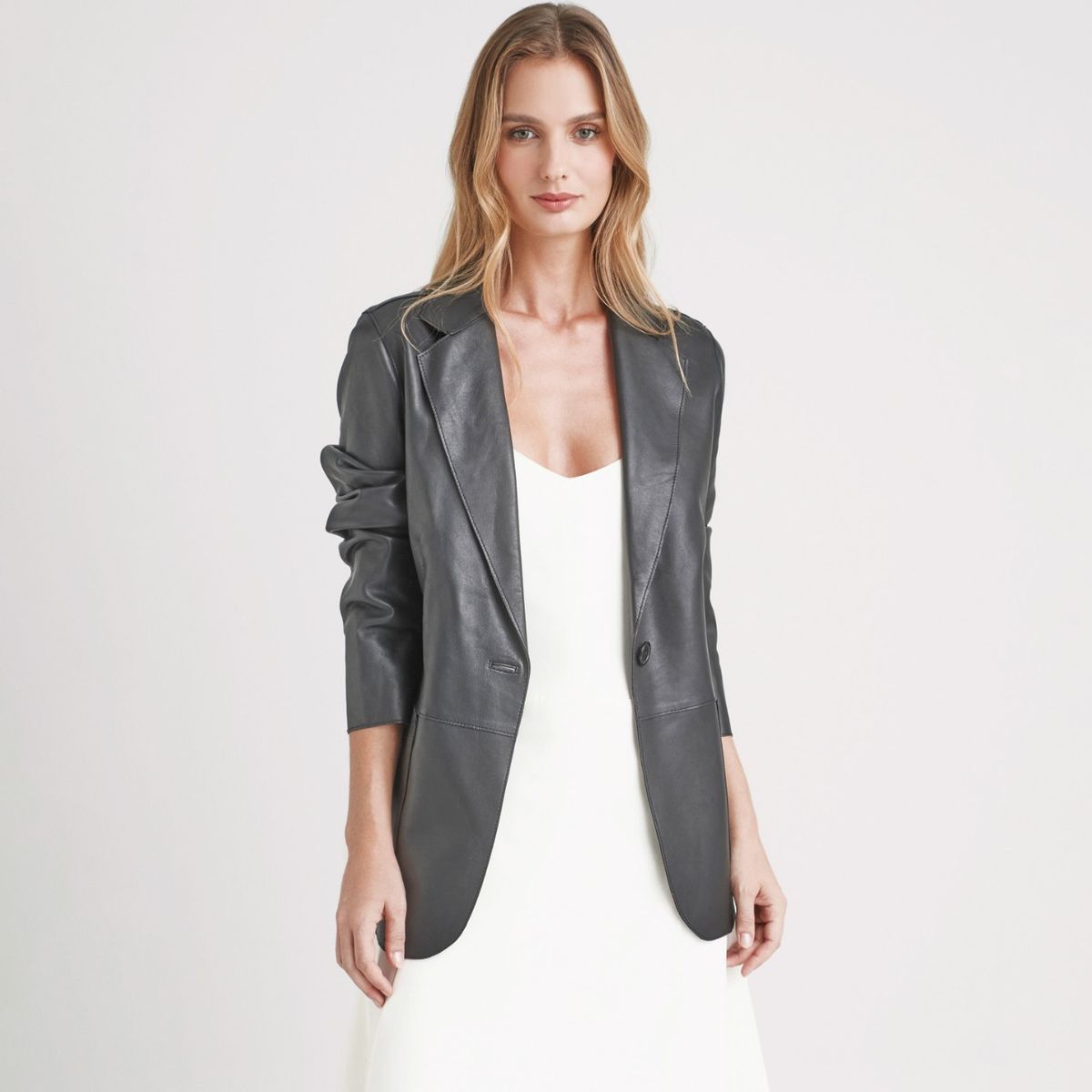 VELEZ - Vélez Blazer Astromelia Cuero Ovino Mujer Silueta Recta Negr