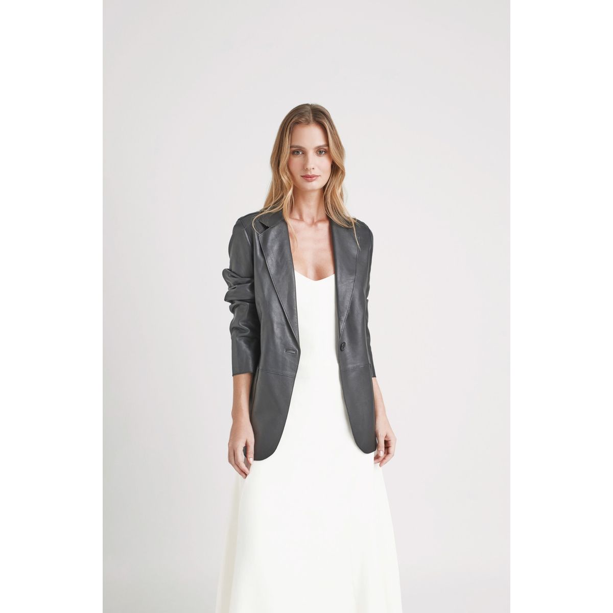 VELEZ - Vélez Blazer Astromelia Cuero Ovino Mujer Silueta Recta Negr