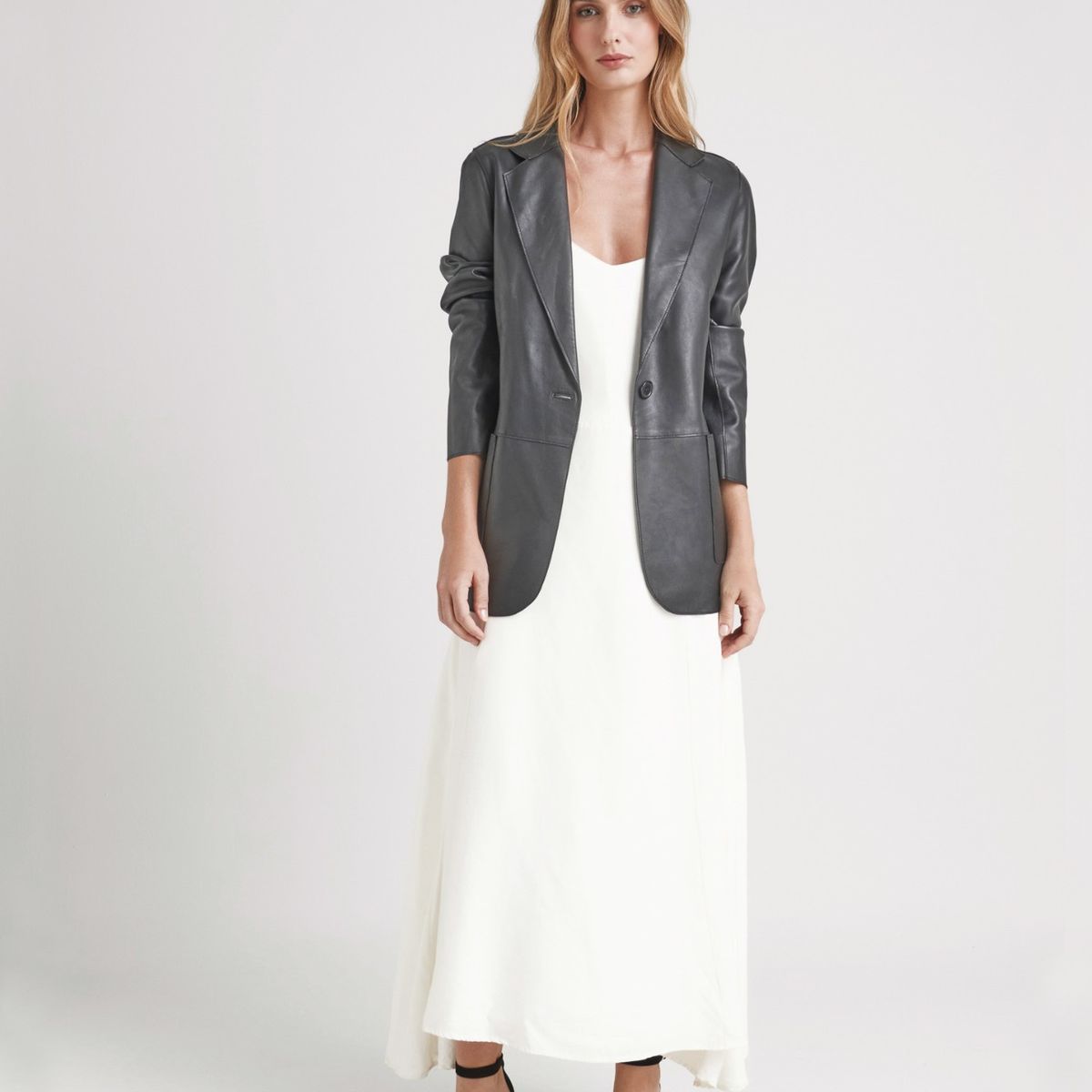 VELEZ - Vélez Blazer Astromelia Cuero Ovino Mujer Silueta Recta Negr