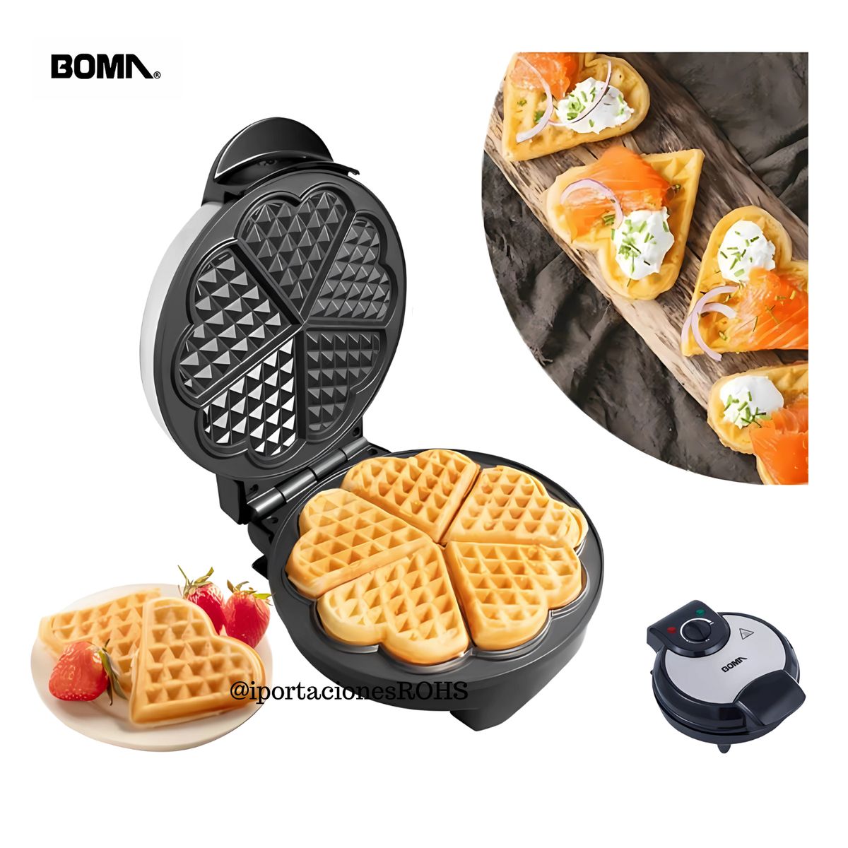 ROHS - Waflera Prepara Wafles en Forma de Corazón BOMA