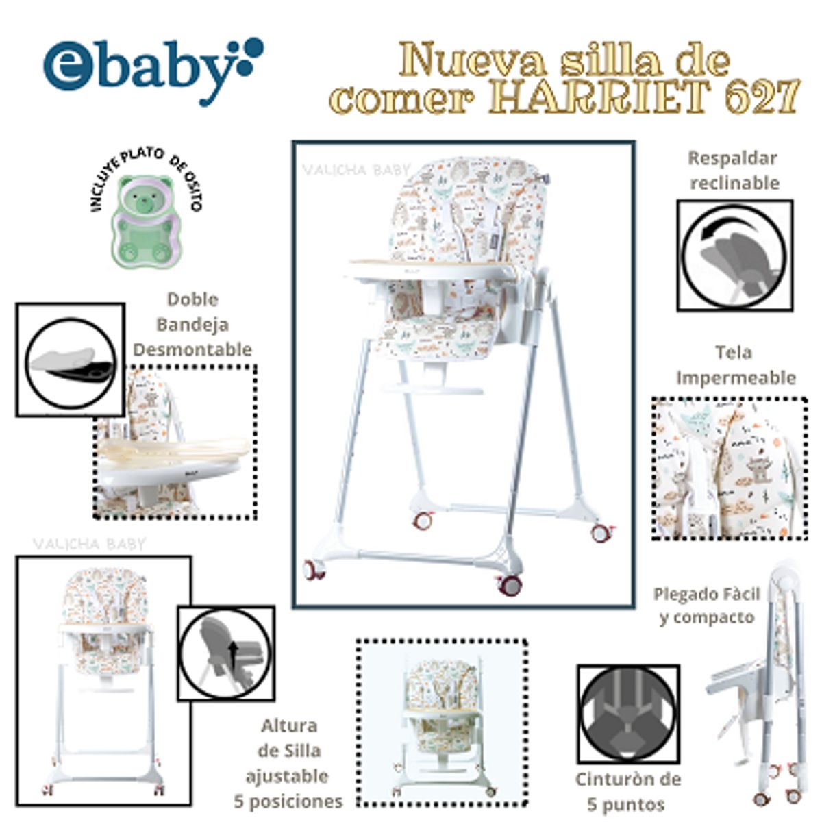 EBABY - SILLA DE COMER GRADUABLE HARRIET - BEIGE