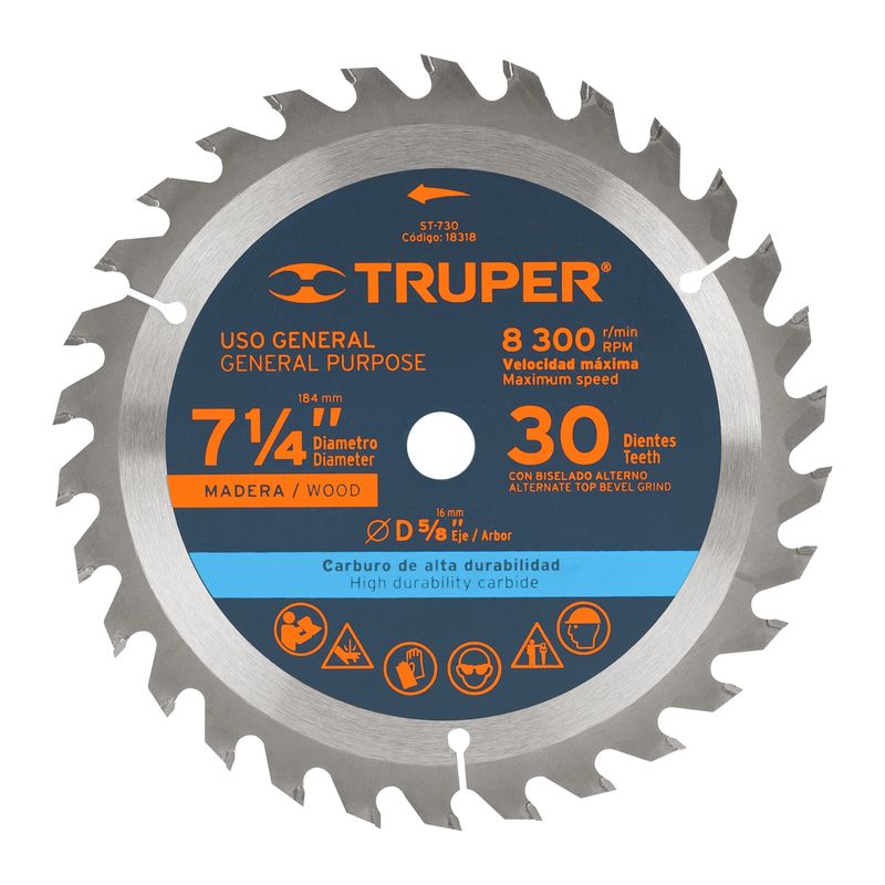 TRUPER - Disco para sierra circular 7 ¼" 30 dientes Truper