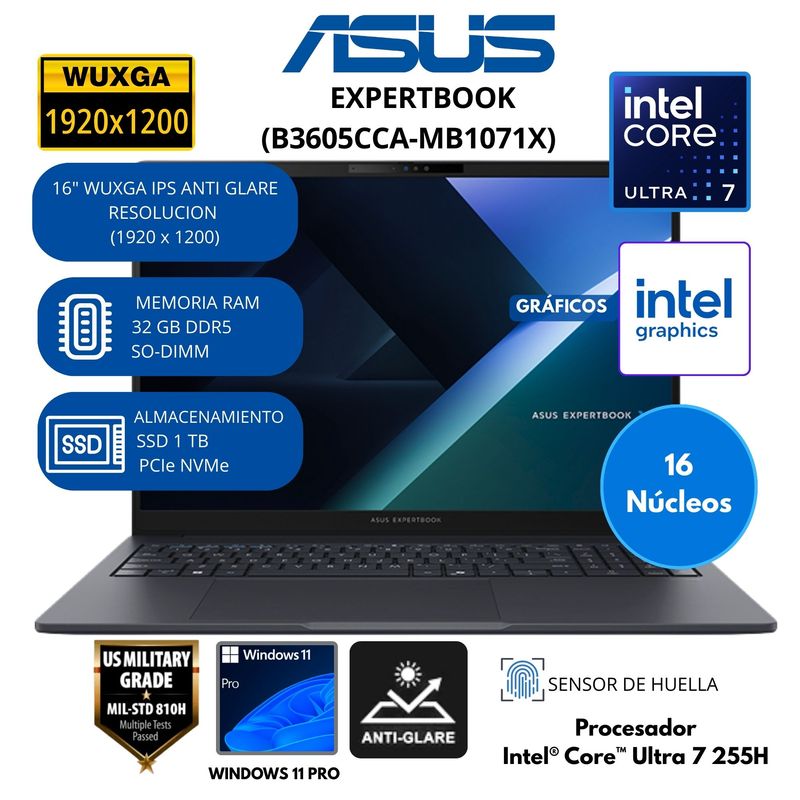 ASUS - Laptop ASUS ExpertBook Intel Core Ultra 7 (B3605CCA-MB1071X) RAM 32 GB SSD 1 TB 16" WUXGA Windows 11