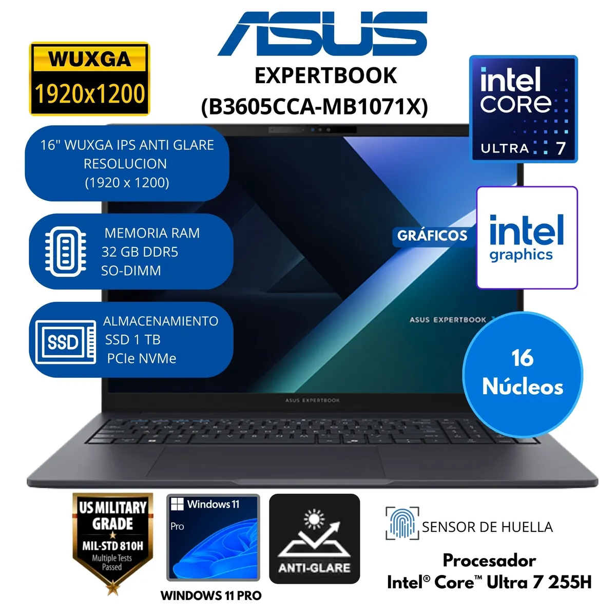 ASUS - Laptop ASUS ExpertBook Intel Core Ultra 7 (B3605CCA-MB1071X) RAM 32 GB SSD 1 TB 16" WUXGA Windows 11