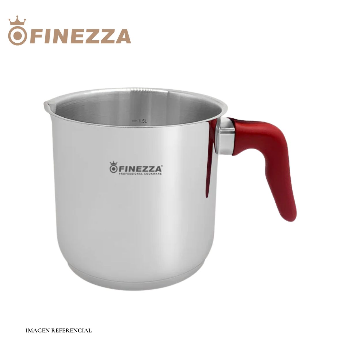 FINEZZA - Jarra de Acero Inoxidable para Leche 15L con Asa Roja FF-0012-IN