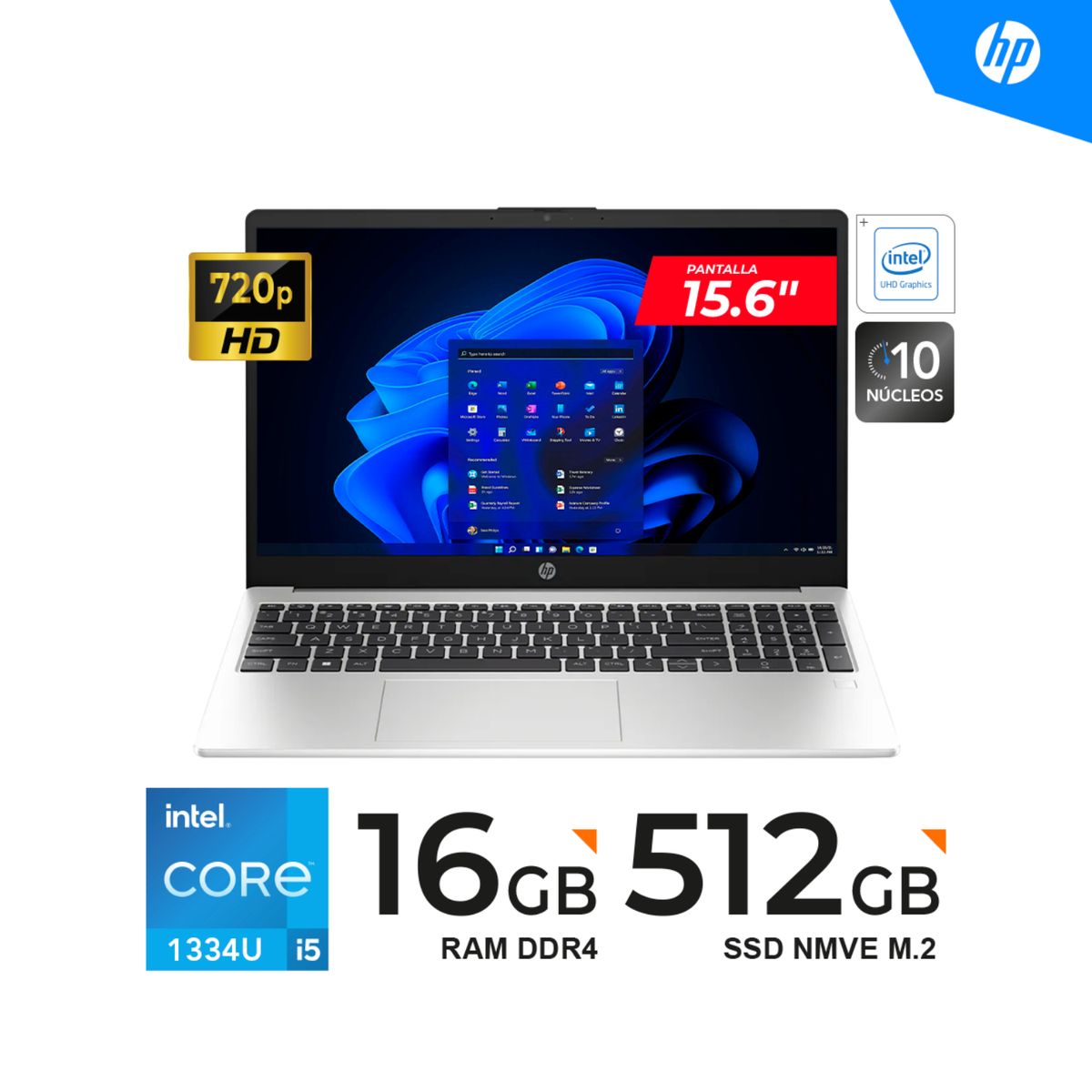 HP - LAPTOP HP 250 G10/ 15.6" HD/ Core i5-1334U, 4.60GHz/ 16GB DDR4, 512GB SSD/ FREEDOS