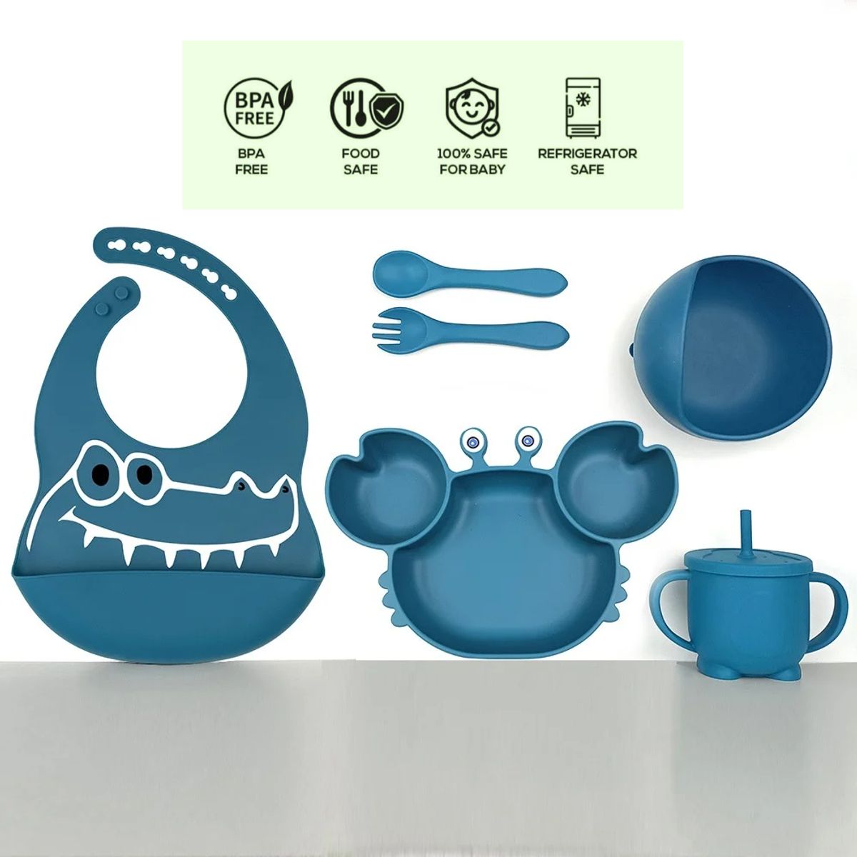 GENERICO - Set de alimentación para bebé azul co