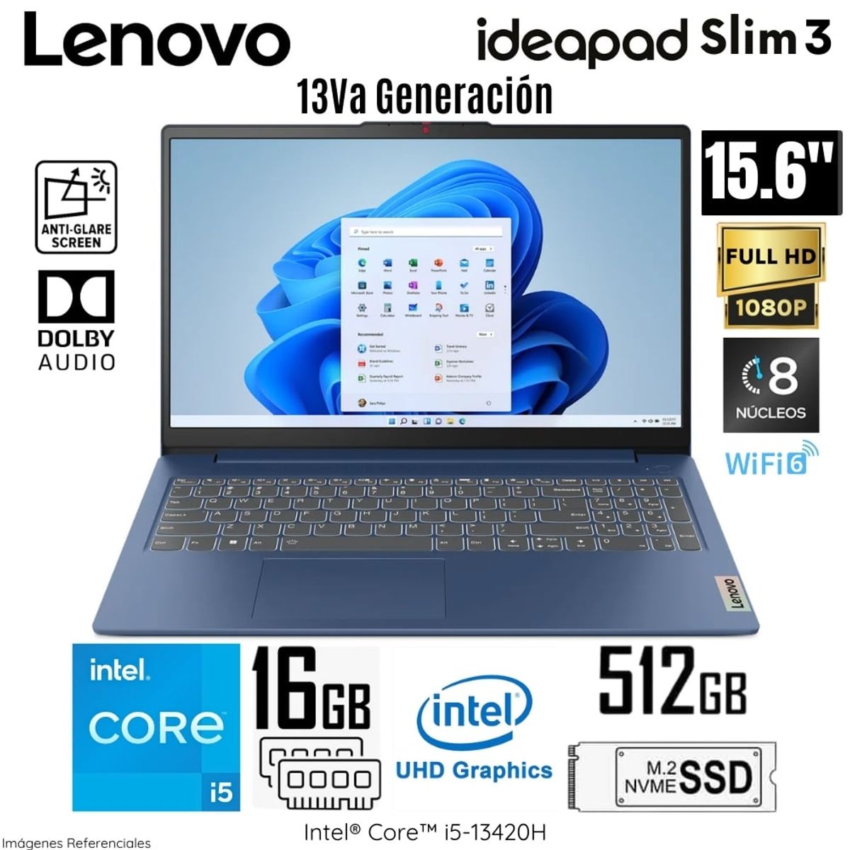 LENOVO - Laptop Lenovo Ideapad Slim 3 Intel Core i5-13420H 16GB RAM 512GB SSD 15.6" FHD - ABYSS BLUE